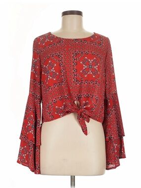 Alter’d State Red Tie-Front Bell Sleeve Top Medium